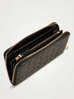 Intrecciato Leather Zip-Around Wallet