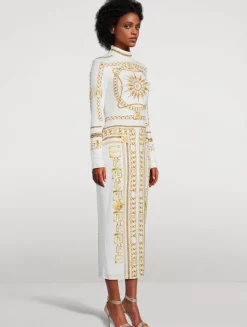 Jersey Midi Dress In Balmain Foulard Print