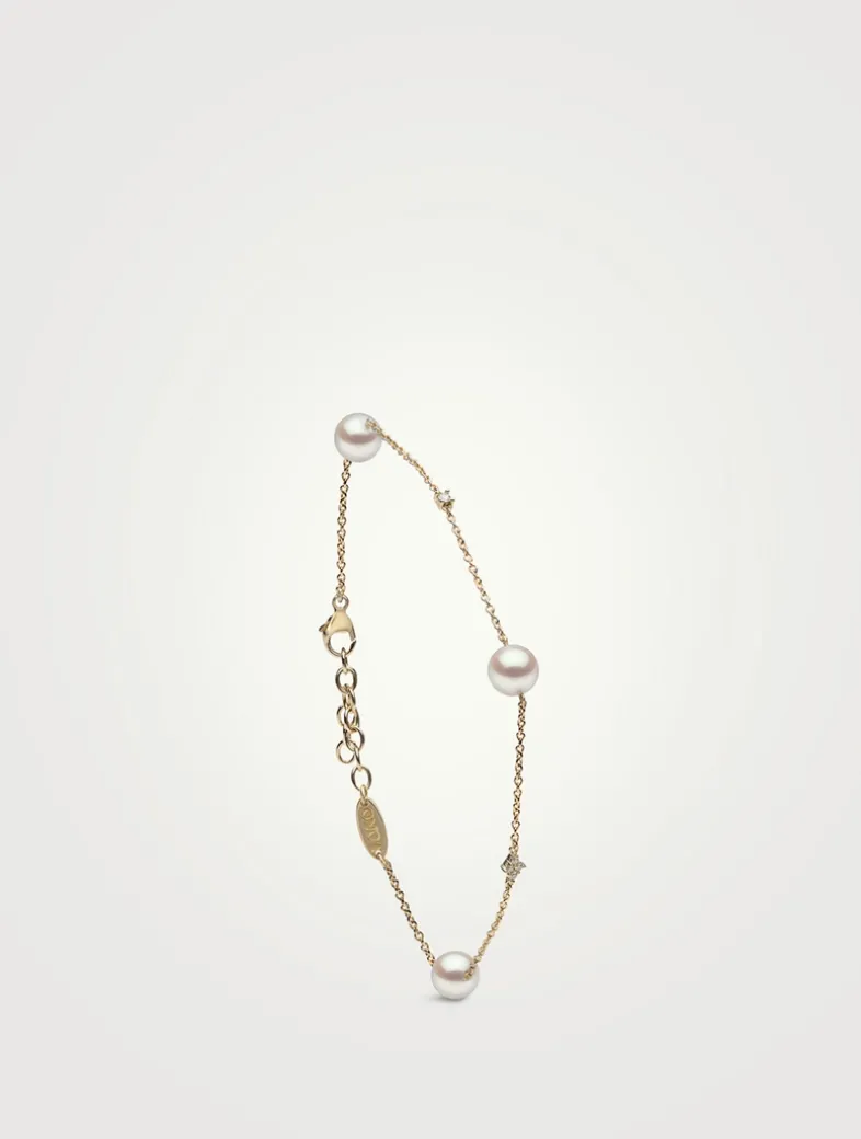 18K Gold Akoya Pearl And Diamond Bracelet
