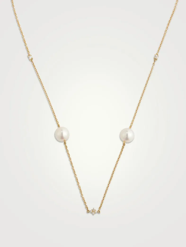 18K Gold Akoya Pearl And Diamond Necklace