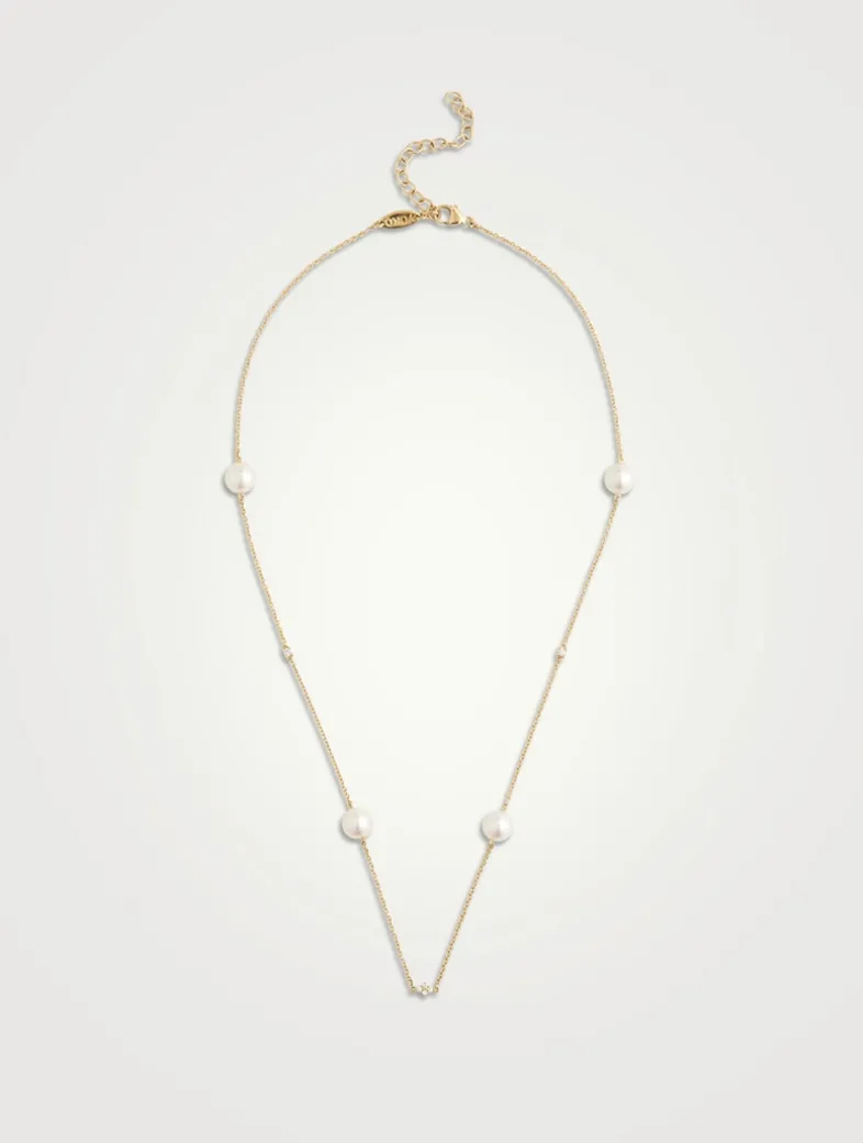 18K Gold Akoya Pearl And Diamond Necklace