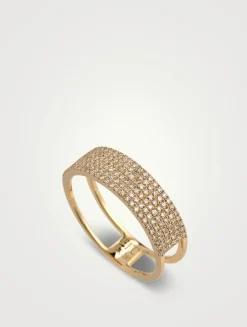 14K Gold Cigar Band Ring With Diamonds