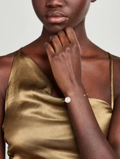 14K Gold Cuff Bracelet With Pearl And Diamond