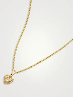 14K Gold Fine Diamond Heart Mini Pendant Necklace