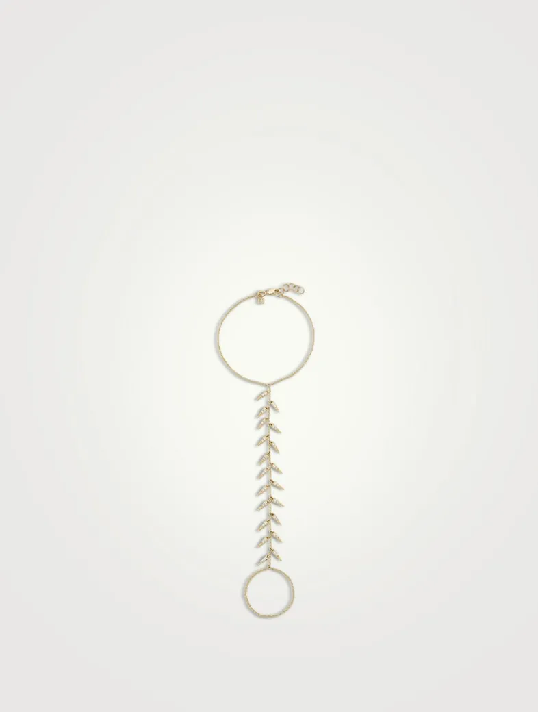 14K Gold Fringe Princess Bracelet Hand Chain With Diamonds