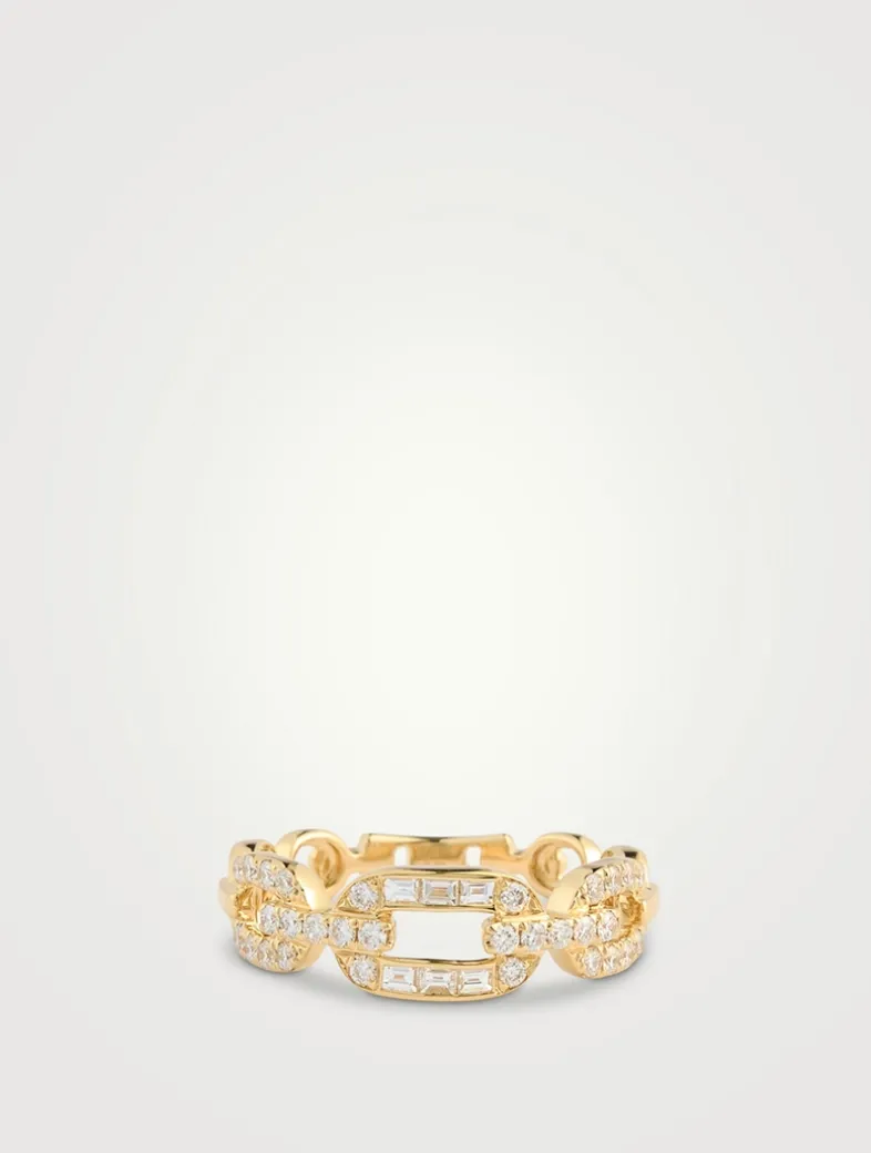 14K Gold Graduated Chain Ring With Diamonds