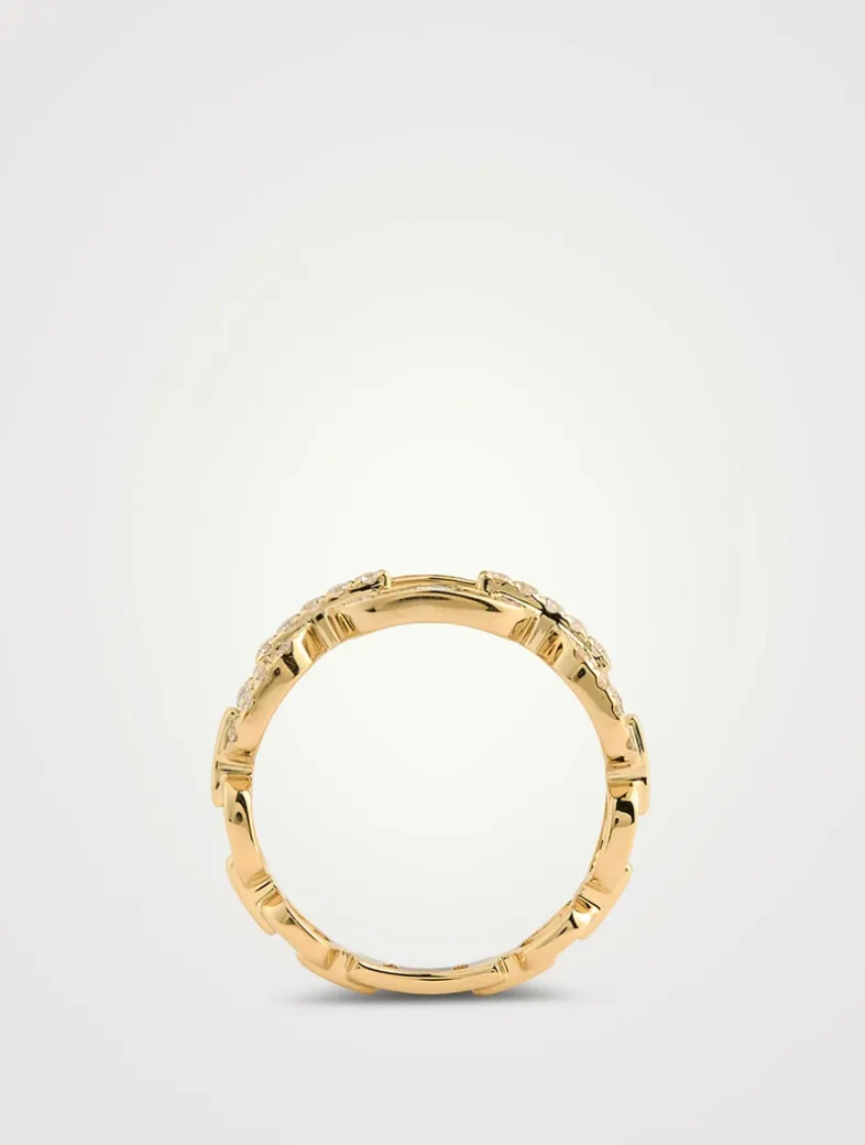 14K Gold Graduated Chain Ring With Diamonds