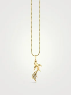 14K Gold Koi Fish Charm Necklace With Diamonds