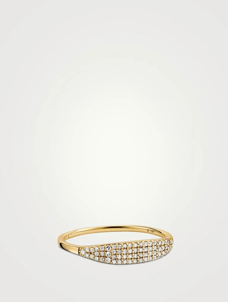 14K Gold Pavé Diamond Slim Signet Ring