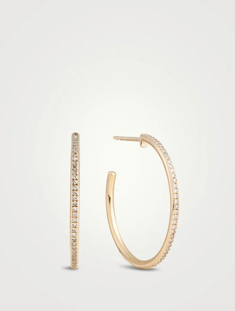14K Rose Gold Half Diamond Essential Hoop Earrings