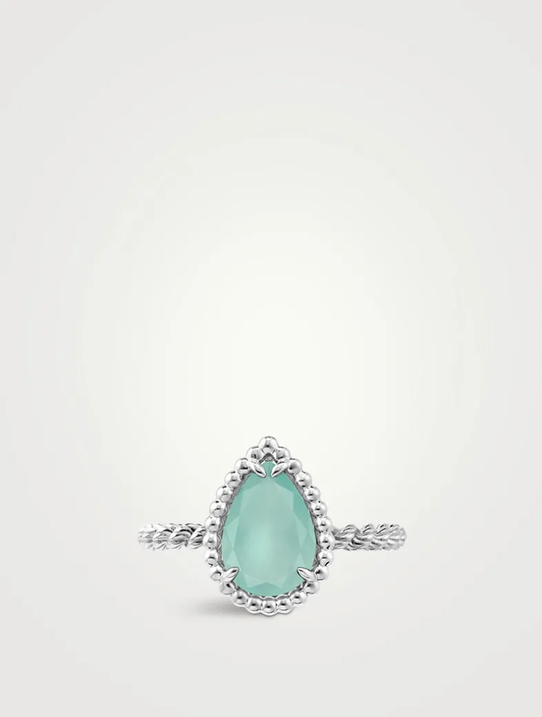 18K White Gold S Motif Serpent Bohème Ring With Aquaprase