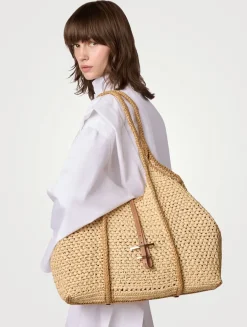 Large T Timeless Raffia Shopping Bag