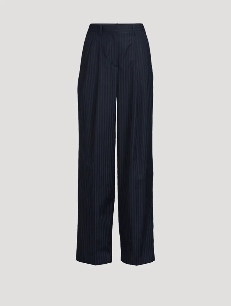 Linear Cotton Pleated Trousers