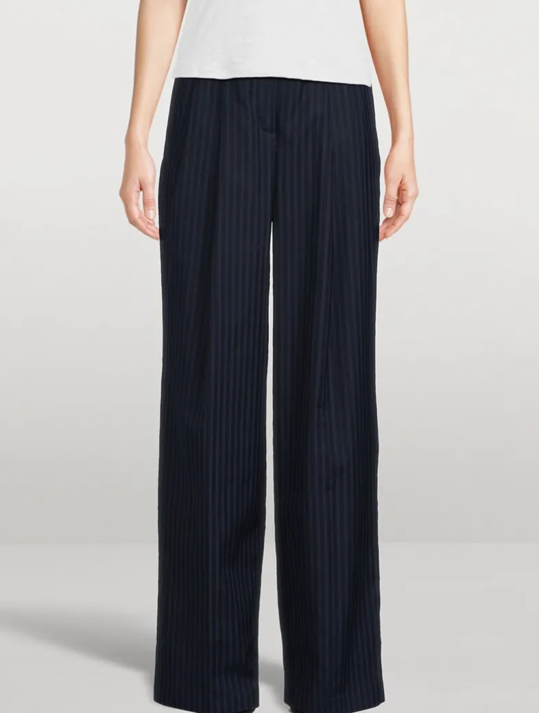 Linear Cotton Pleated Trousers
