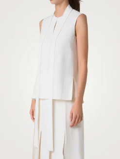 Linen And Wool Tie-Neck Blouse
