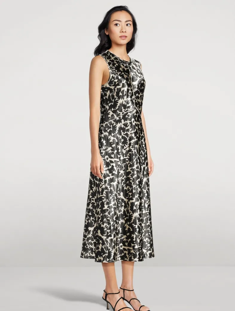 Lisbet Satin Midi Dress In Floral Print