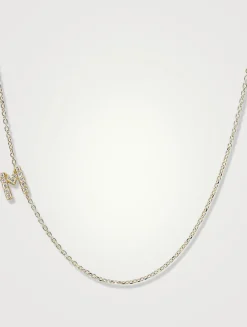 Love Letter Gold M Initial Necklace With Pavé Diamonds