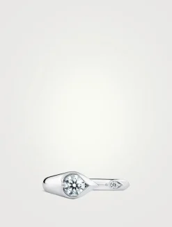 LU 18K White Gold Open Droplet Ring With Diamonds
