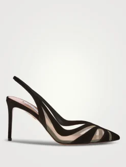 Lune Suede Mesh Slingback Pumps