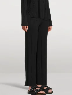 Metallic Baby Rib Wide-Leg Trousers