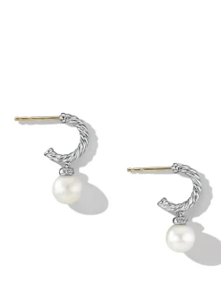 Pearl And Pavé Solari Drop Earrings In Sterling Silver With Diamonds