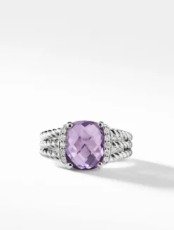 Petite Wheaton® Ring In Sterling Silver With Black Onyx And Pavé Diamonds
