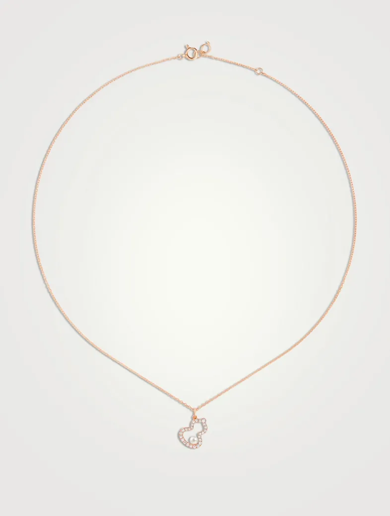 Petite Wulu 18K Rose Gold Necklace With Akoya Pearl And Diamonds