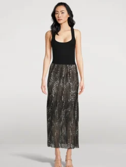Plissé Lurex Midi Skirt