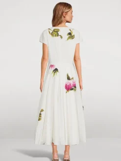Poplin Midi Dress In Painted Roses Print
