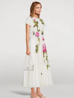 Poplin Midi Dress In Painted Roses Print