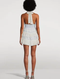 Prim Silk Halter Mini Dress In Floral Print