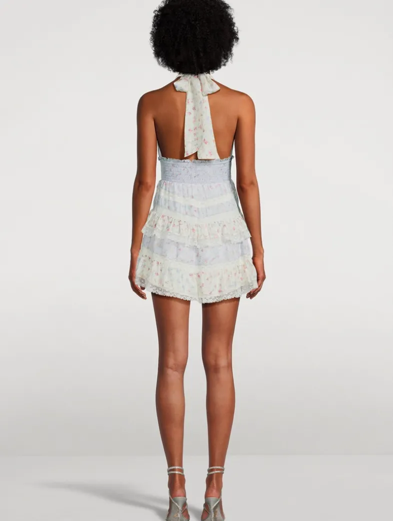 Prim Silk Halter Mini Dress In Floral Print