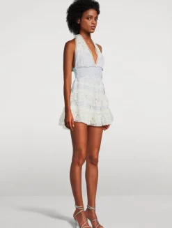 Prim Silk Halter Mini Dress In Floral Print
