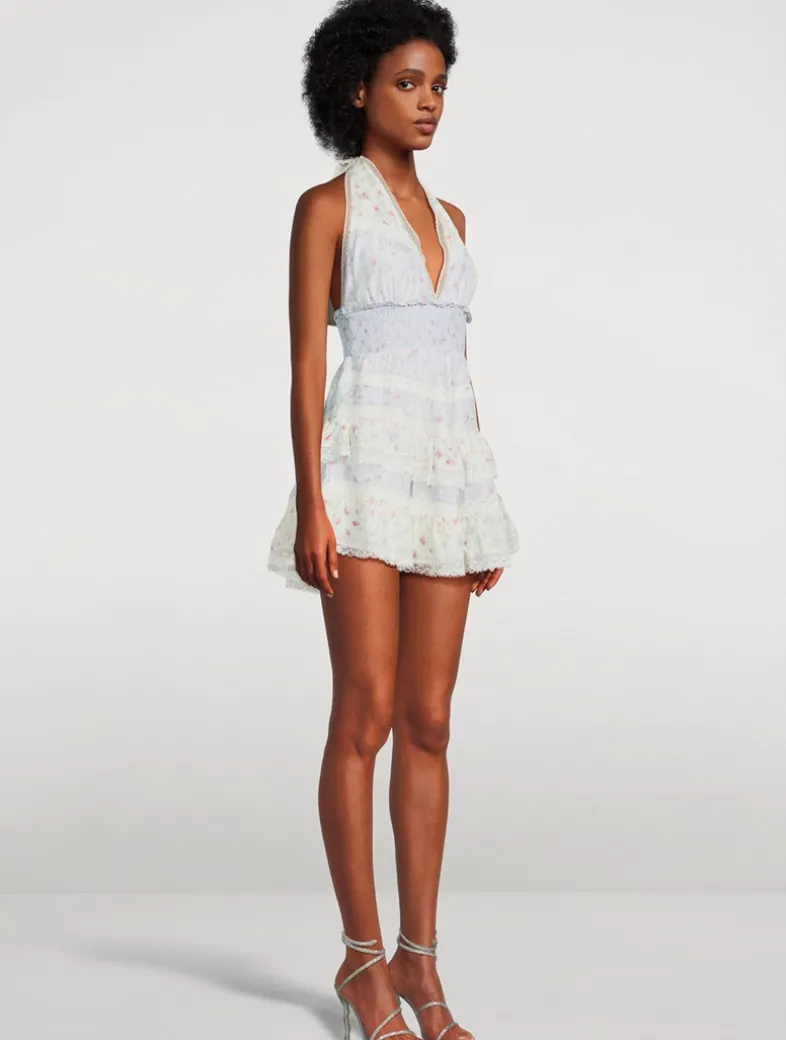 Prim Silk Halter Mini Dress In Floral Print