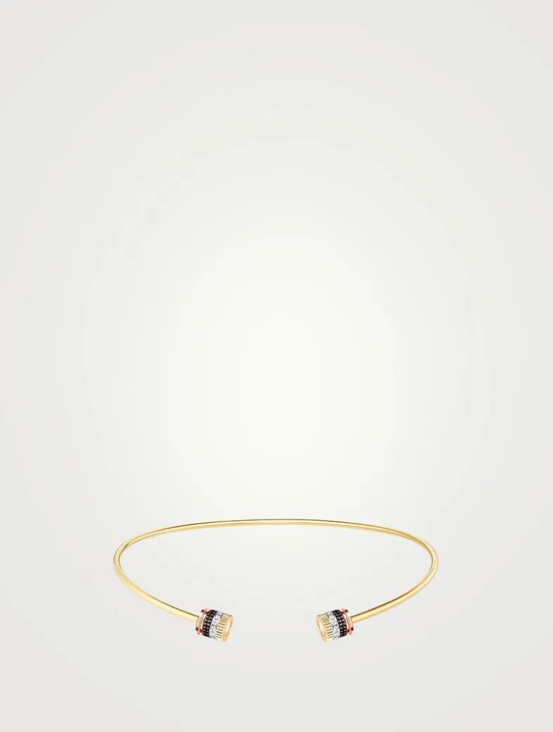 Quatre Classique 18K Gold Two Motifs Open Necklace With Brown PVD And Diamonds