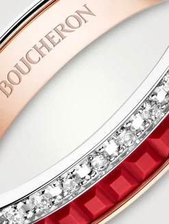 Red Edition Quatre Rose Gold Wedding Band With Ceramic And Diamonds
