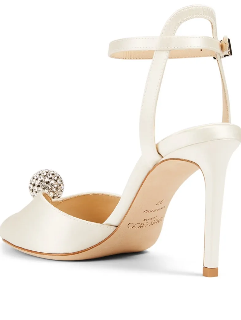 Sacora 85 Satin Heeled Sandals With Crystal Sphere