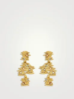 Scramble Lines With Crystal Drop Clip-On Earrings