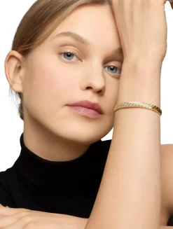 Sculpted Cable Bangle Bracelet In 18k Yellow Gold With Diamonds, 6.2mm