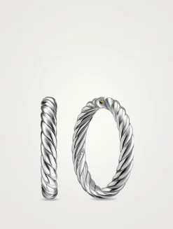 Sculpted Cable Hoop Earrings In Sterling Silver, 38mm