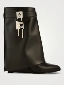 Shark Lock Leather Ankle Boots