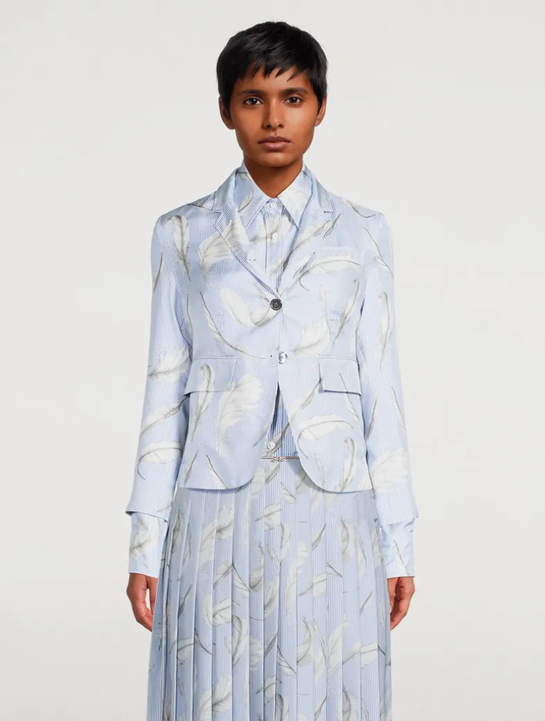 Silk Twill Blazer In Feather Print