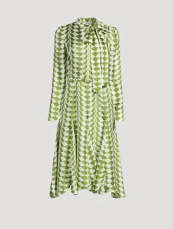 Silk Twill Shirt Dress In Geometric Print