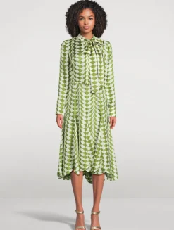 Silk Twill Shirt Dress In Geometric Print