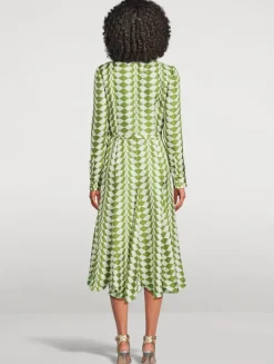 Silk Twill Shirt Dress In Geometric Print