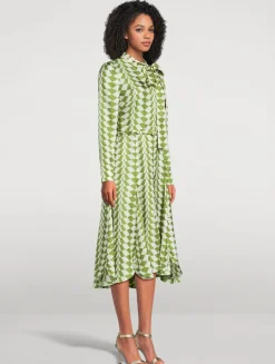 Silk Twill Shirt Dress In Geometric Print