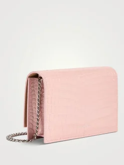 Small Skull Croc-Embossed Leather Crossbody Bag