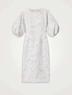 Speckled Glaze Jacquard Puff-Sleeve Dress
