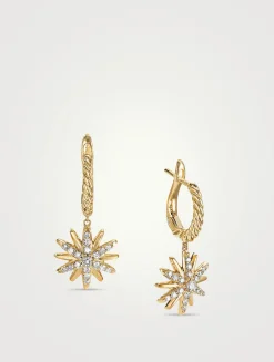 Starburst Drop Earrings In 18k Yellow Gold With Pavé Diamonds