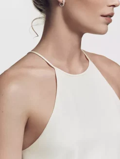 Stax Chain Link Huggie Hoop Earrings In 18k White Gold With Pavé Diamonds